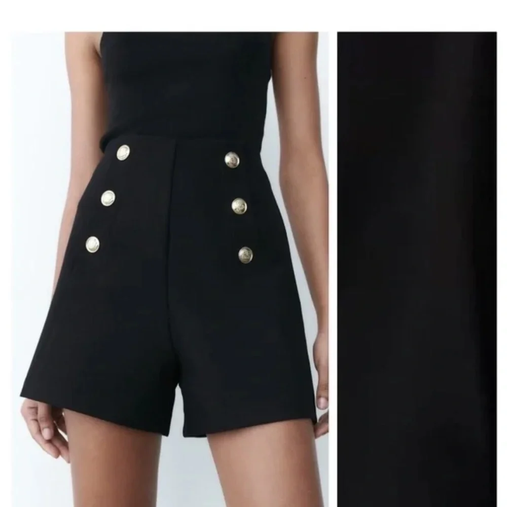 Zara Black High Waist Shorts with Button Accents